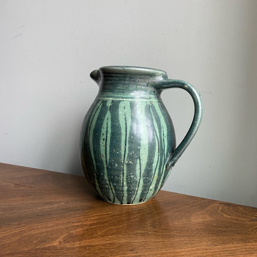 Susan Crowe Hornsby Island Canadian Pottery Vintage Handcrafted Green Pitcher